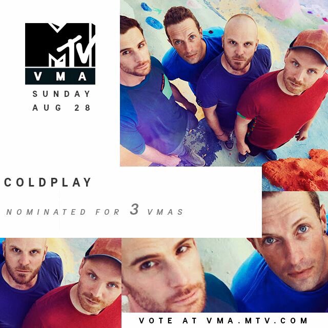 Coldplay up for three MTV VMAs